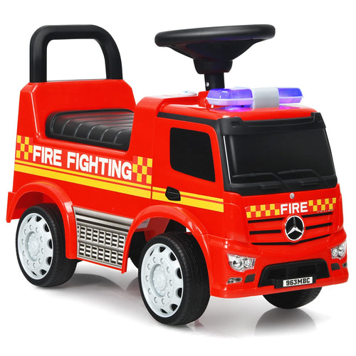Kids Ride On Car, Benz Licensed Fire Engine w/Storage Space, Steering Wheel, Backrest, Red