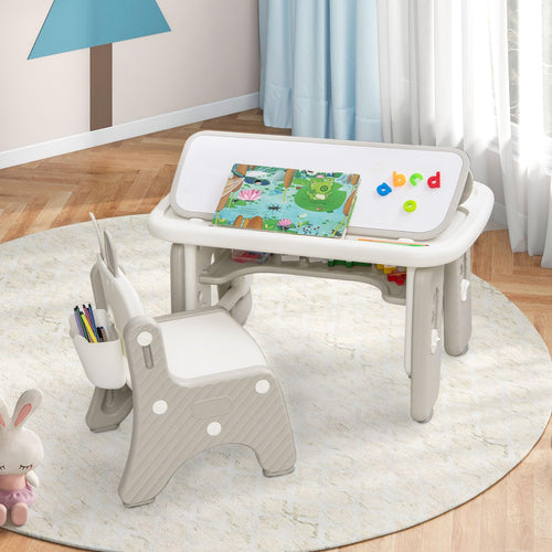 INFANS Kids Table and Chair Set Activity Table with Magnetic Drawing Board