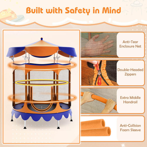 5Ft Trampoline for Kids, 60" Carousel Toddler Trampoline with Detachable Shade Cover for Boys Girls Aged 3-6 Gift