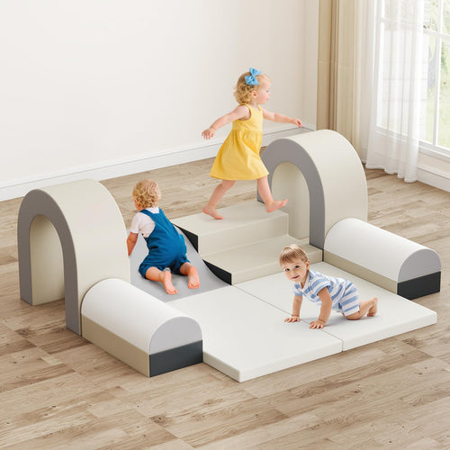 Toddler Climbing Toys Indoor, 10 Pieces Baby Foam Blocks Soft Play Set with PU Leather