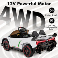 12V 4WD Licensed Lamborghini Veneno Powered Electric Vehicle with Hydraulic Doors, Rocking Mode, Adjustable Speeds, Remote Control, MP3, Headlight