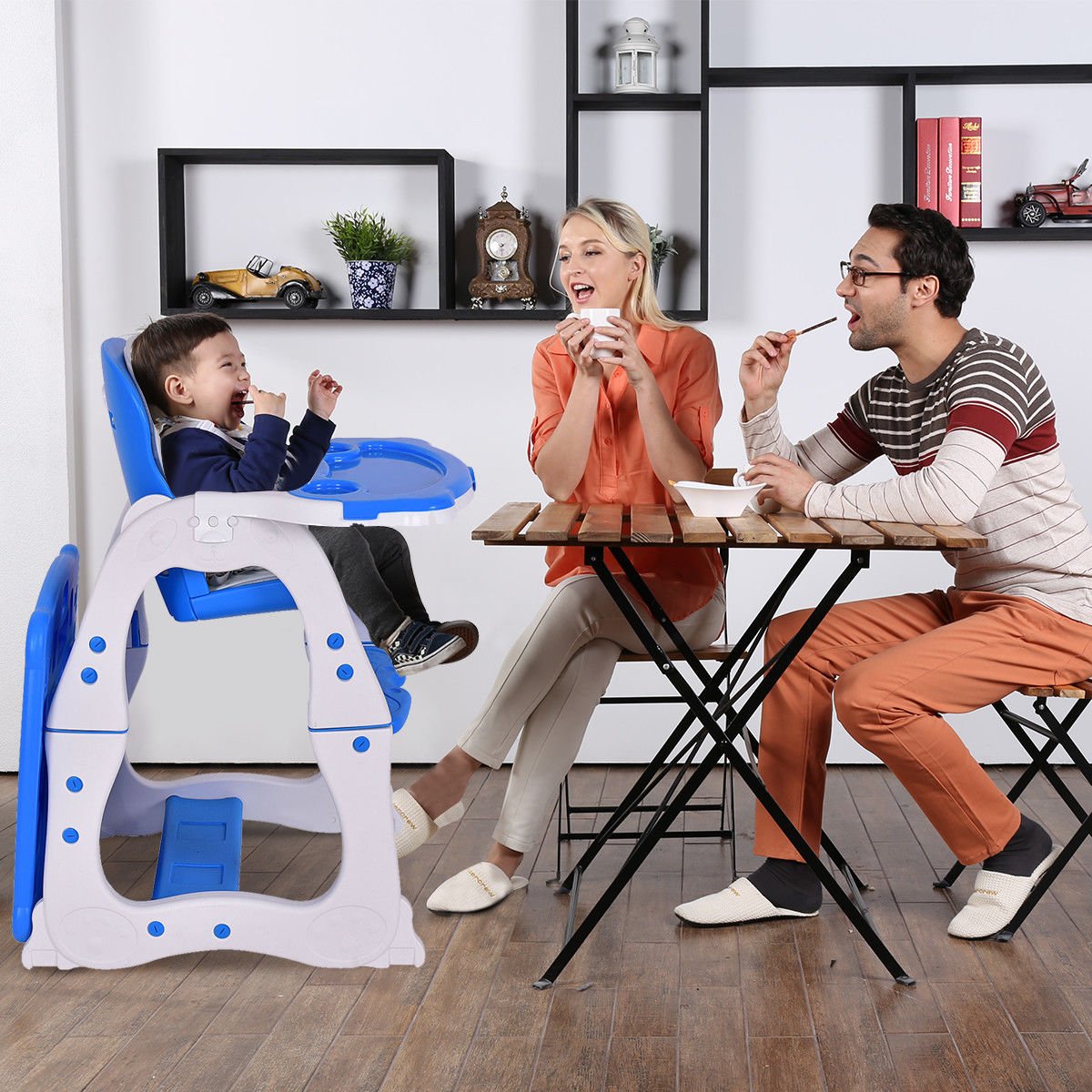 Baby High Chair 3 in 1 Infant Table and Chair Set Convertible Booster Seat with 3-Position Adjustable Feeding Tray
