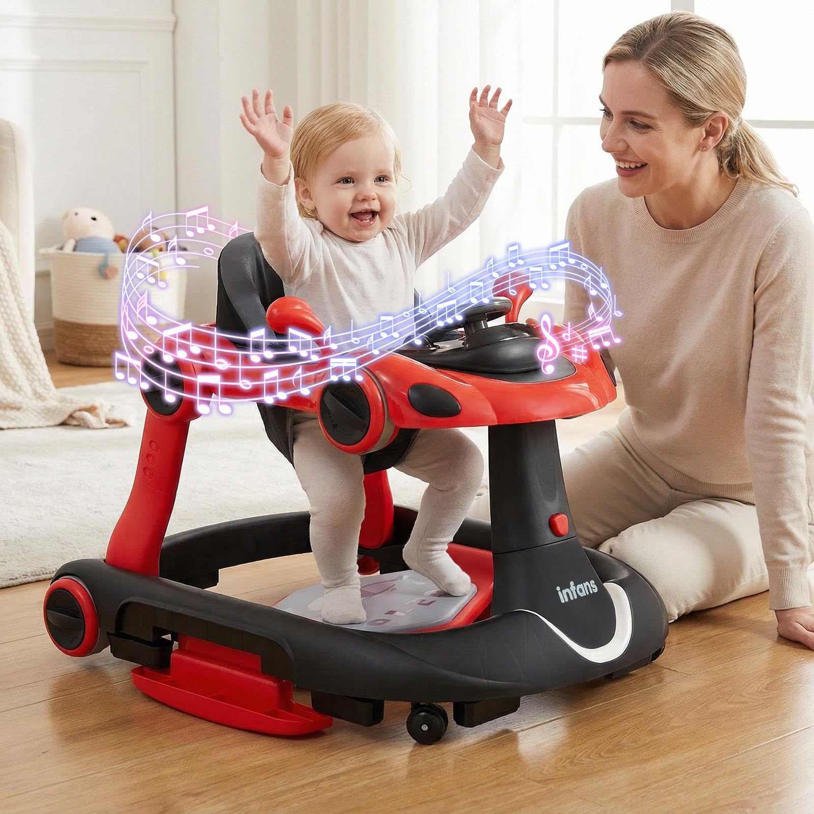 INFANS 6-in-1 Foldable Baby Walker, Converts Push Car to Bouncer