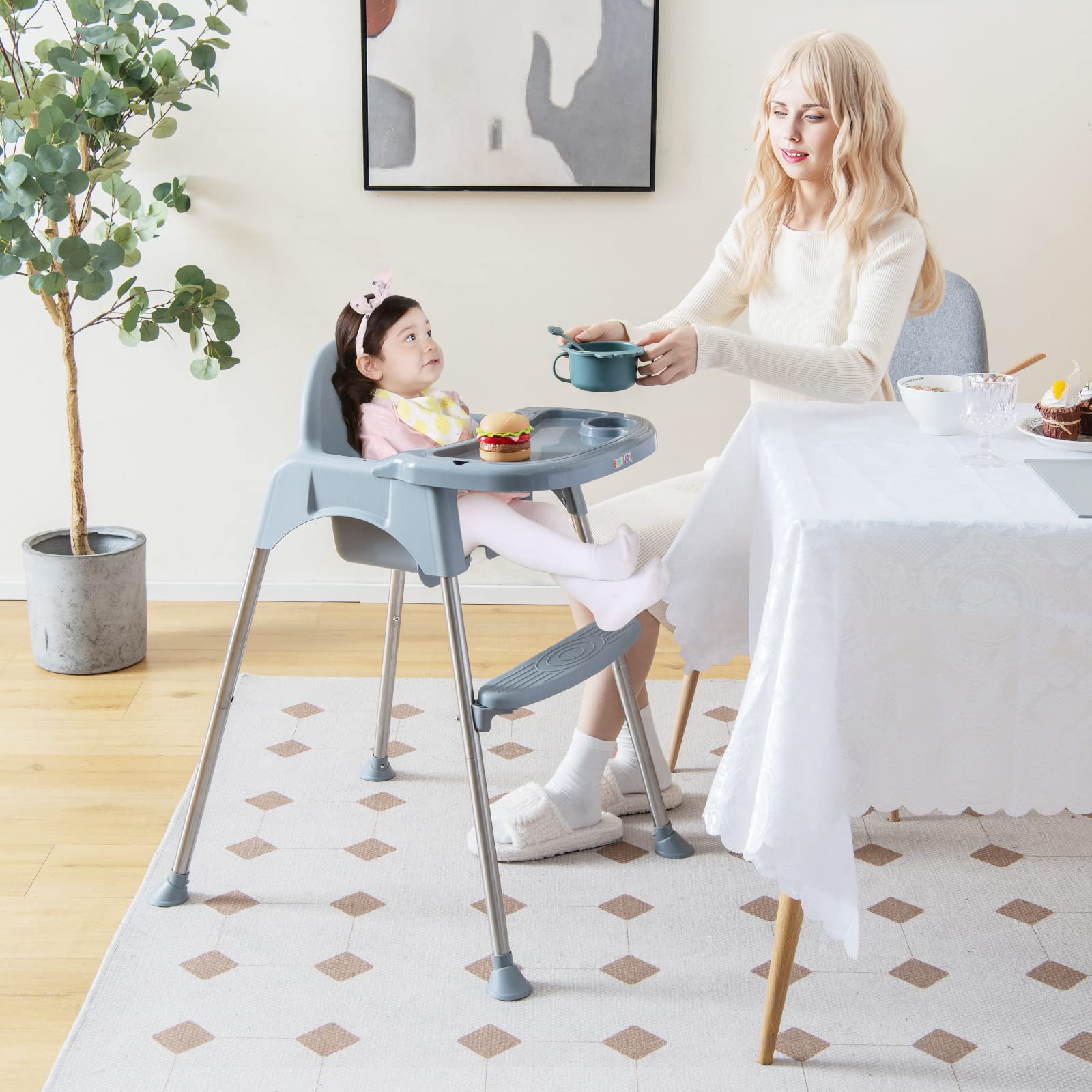 4-in-1 Convertible Baby High Chair with Removable Double Tray
