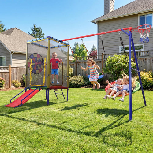 Swing Sets for Backyard, 6 in 1 Outdoor 220KG Heavy Duty A-Frame Metal Stand