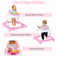 Foldable Baby Walker, 3 in 1 Toddler Walker Leaning-Seated Walk-Behind with Removable Music Tray