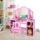 2-in-1 Kids Vanity Table and Chair Set with Removable Mirror