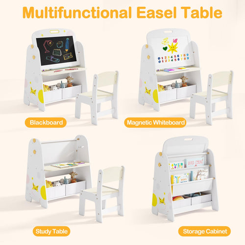 Easel for Kids with Stool, 4-in-1 Double-Sided Adjustable Magnetic Chalkboard with Paper Roll