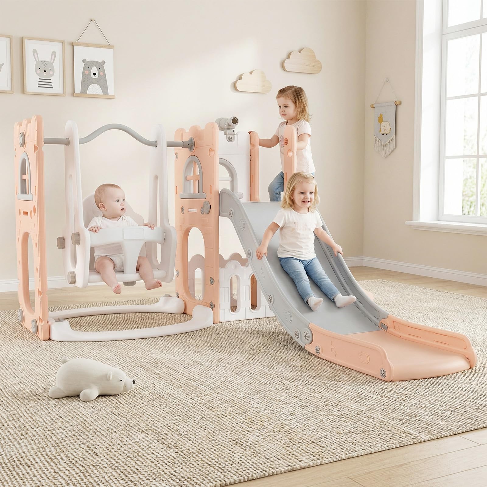 Toddler Slide and Swing Set, 7 in 1 Kids Indoor Outdoor Playground