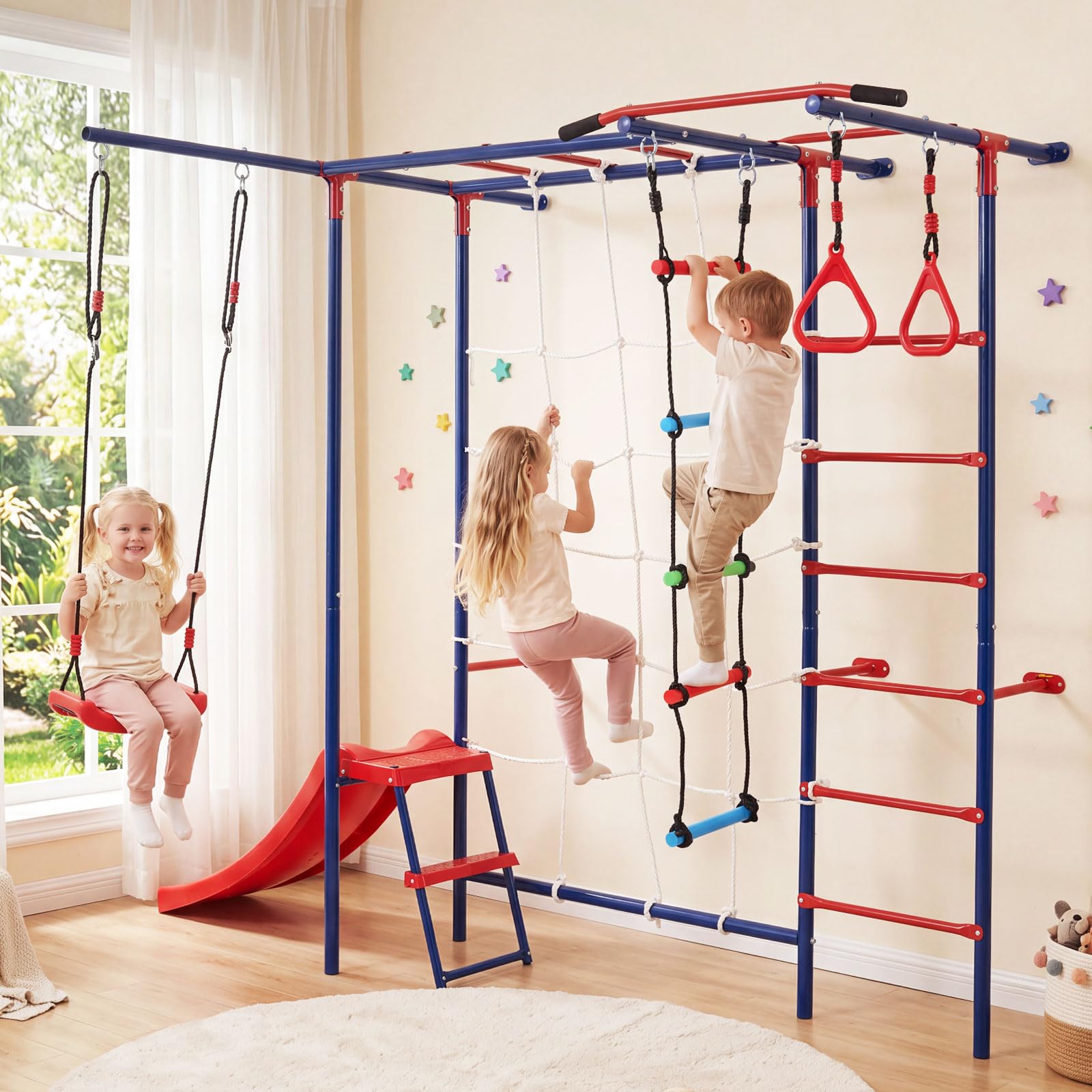 8 in 1 Swedish Ladder, Kids Indoor Outdoor Jungle Gym Playground