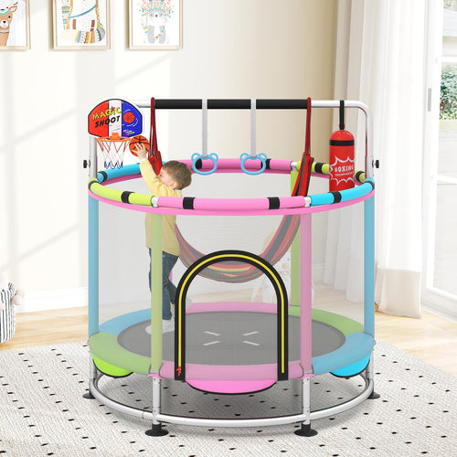 55" Trampoline for Kids Indoor Outdoor Adjustable Toddler Trampoline with Safety Enclosure Net