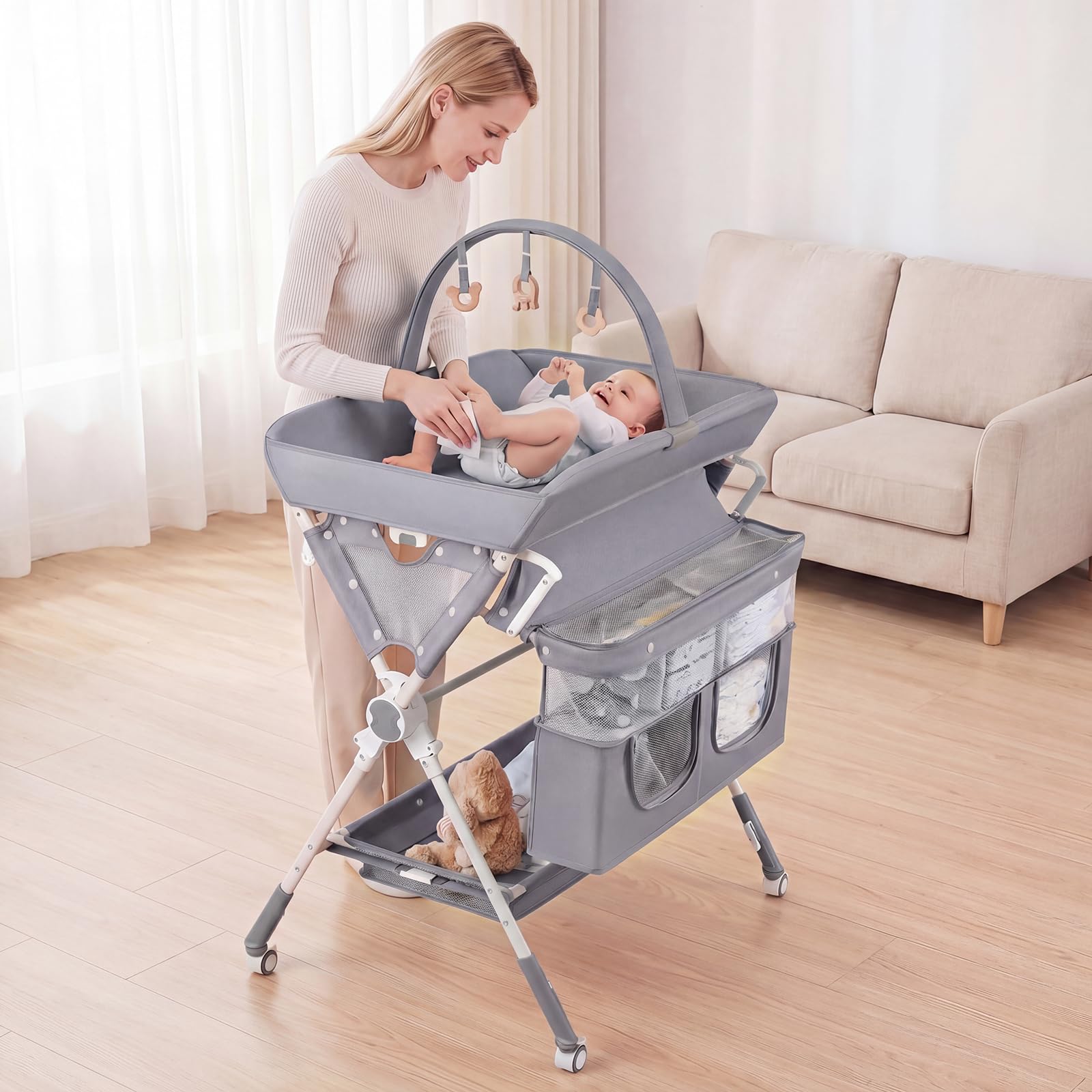 INFANS Portable Baby Changing Table with Wheels