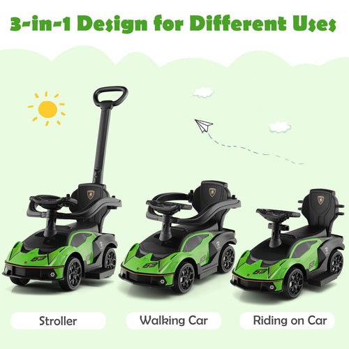 Lamborghini Licensed Push Cars for Toddlers 1-3, 3 in 1 Stroller Sliding Walking Car w/Handle