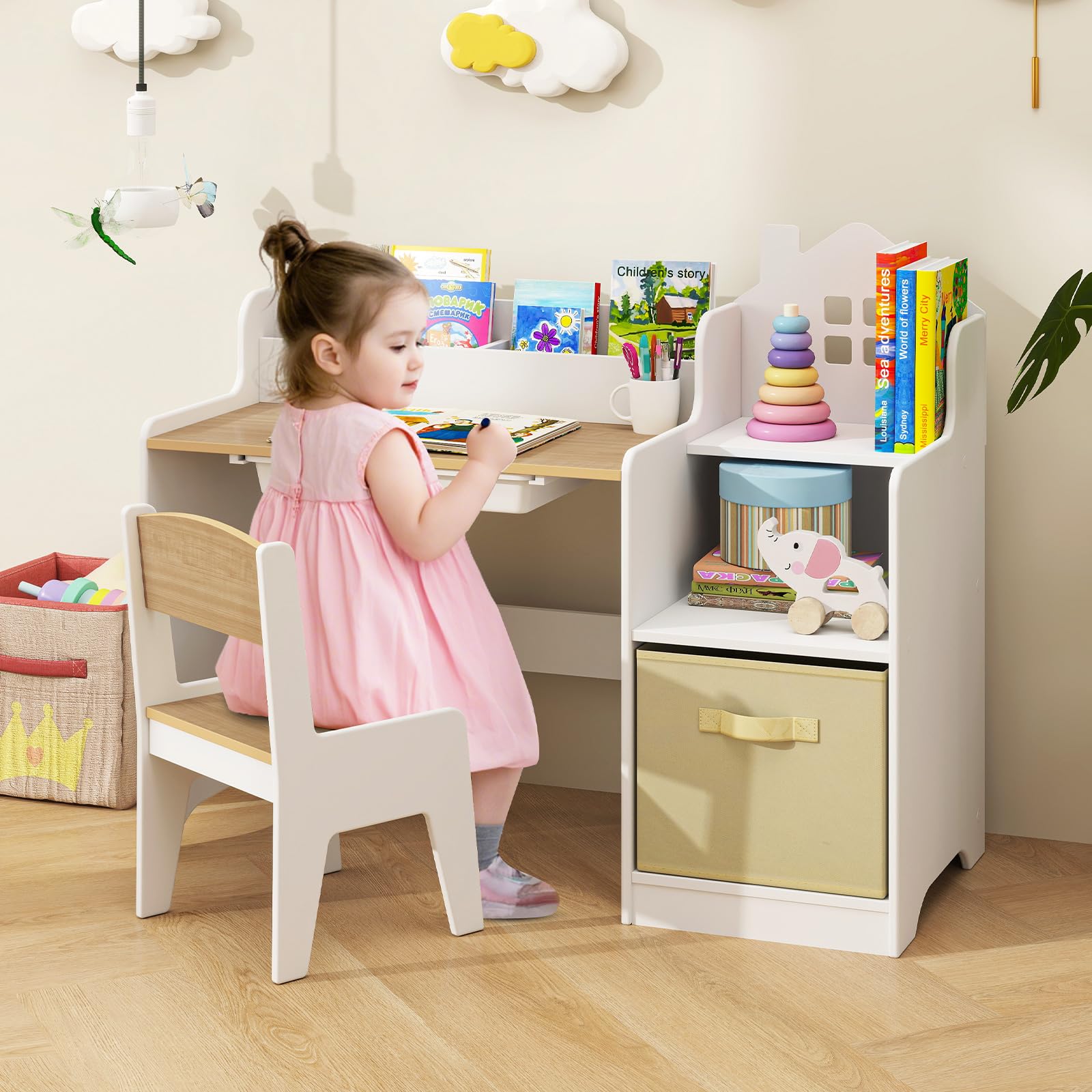 INFANS Kids Table and Chair Set Toddler Art Craft Play Wood Activity Desk with Chairs