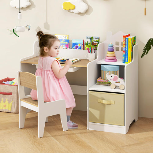 INFANS Kids Table and Chair Set Toddler Art Craft Play Wood Activity Desk with Chairs