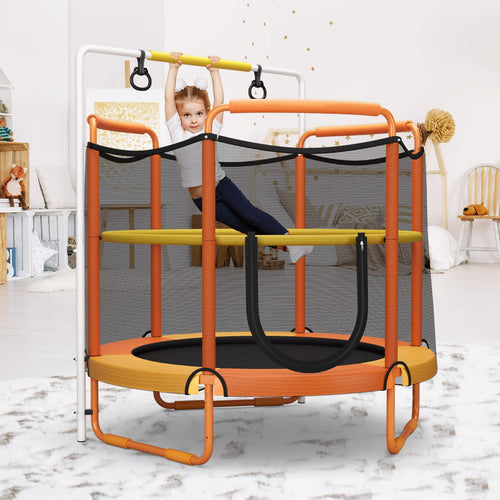 60"/5FT Trampoline for Kids, 3-in-1 Heavy Duty Mini Trampoline w/Ring and Horizontal Bar