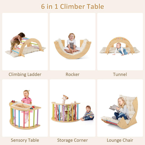 INFANS Wooden Arch Climber Rocker with Soft Cushion 6 in 1 Montessori Climbing Toys for Toddlers