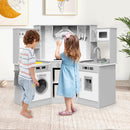 INFANS Corner Kids Kitchen Playset with Real Running Water Circulation Realistic Light Sound Stove Storage Cabinet
