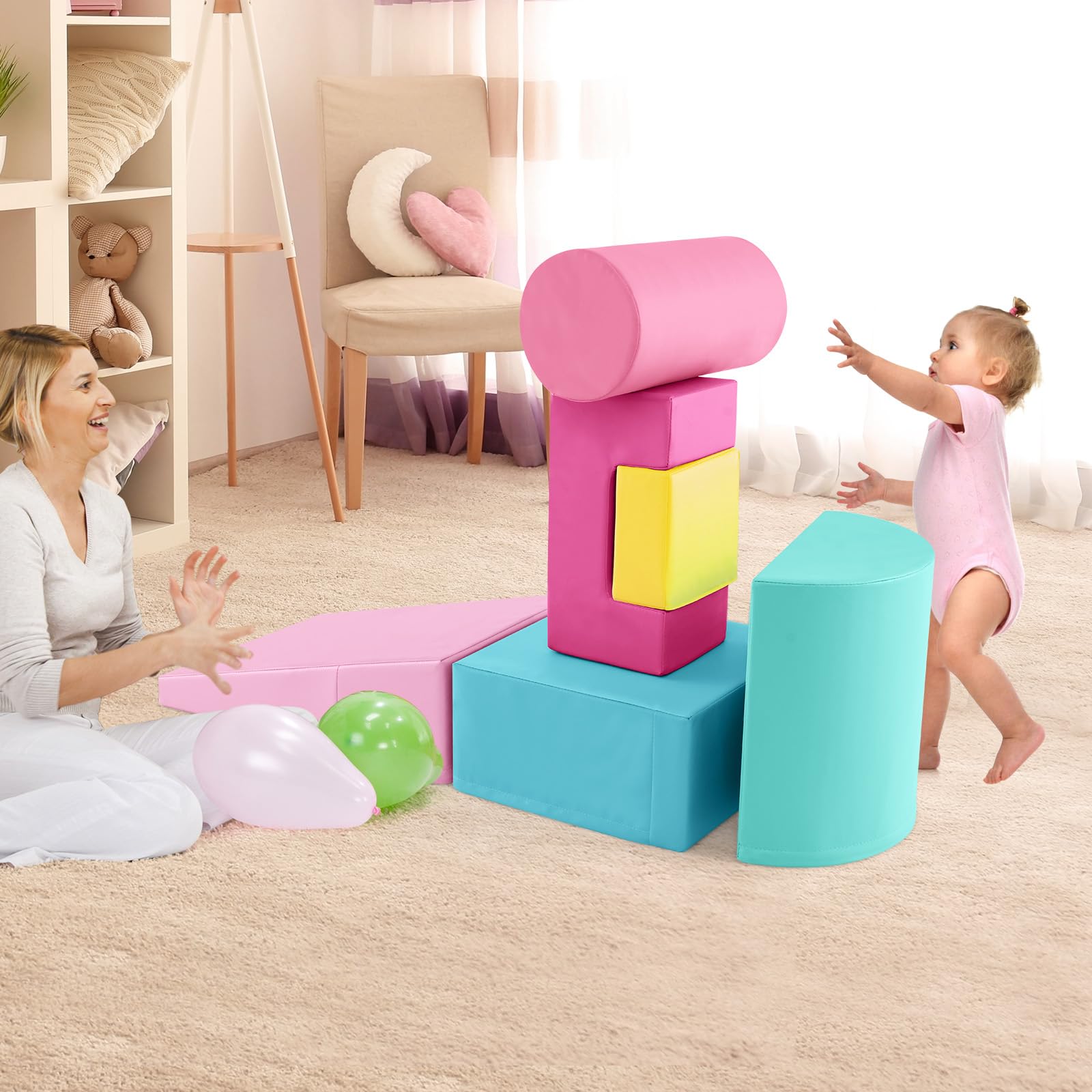 Foam Climbing Blocks for Toddlers 1-3, 6 Pieces Indoor Climb and Crawl Activity Playset with Rectangles