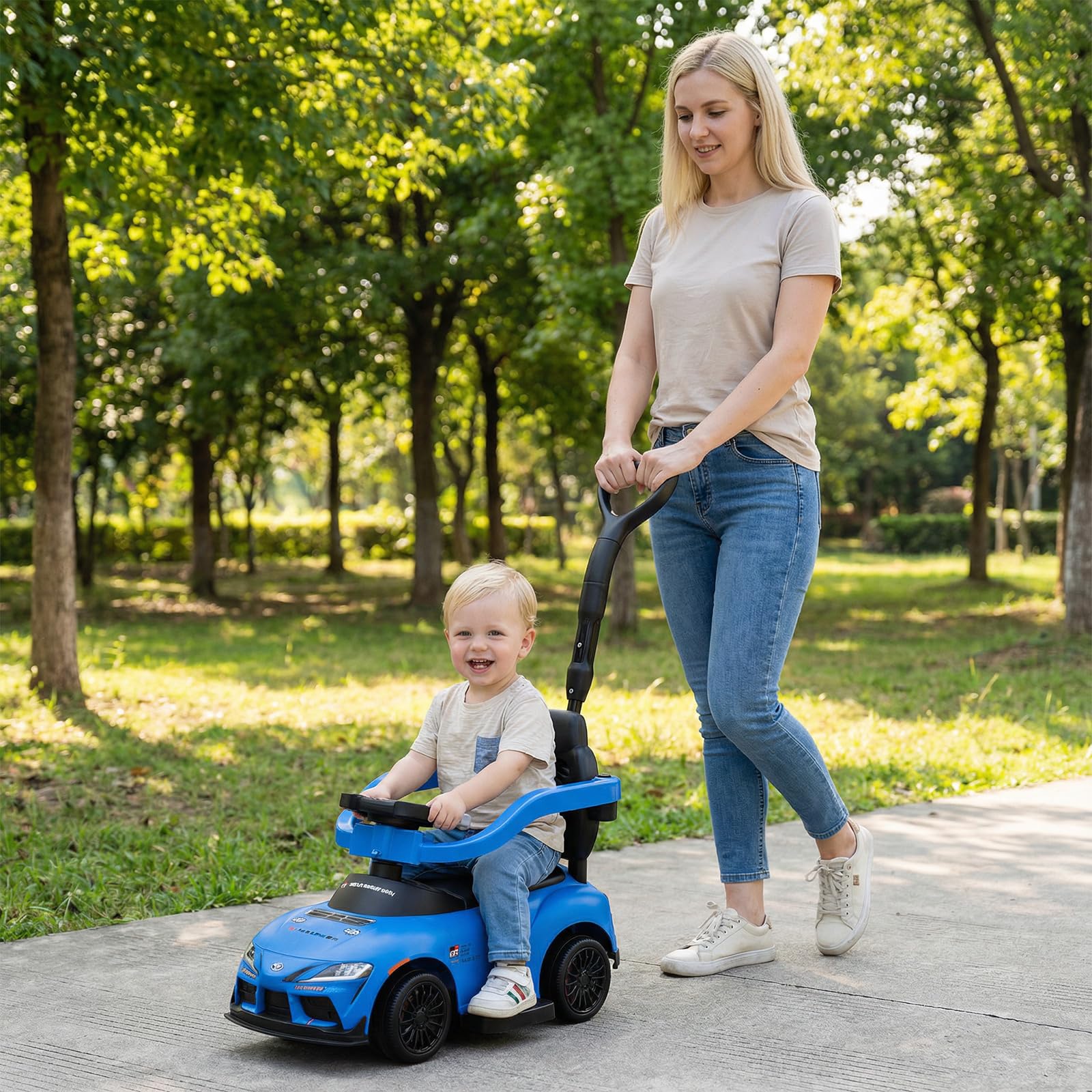 Licensed Ride on Push Car for Toddlers by INFANS, 3 in 1 Walking Sliding with Removable Guardrails and Handle
