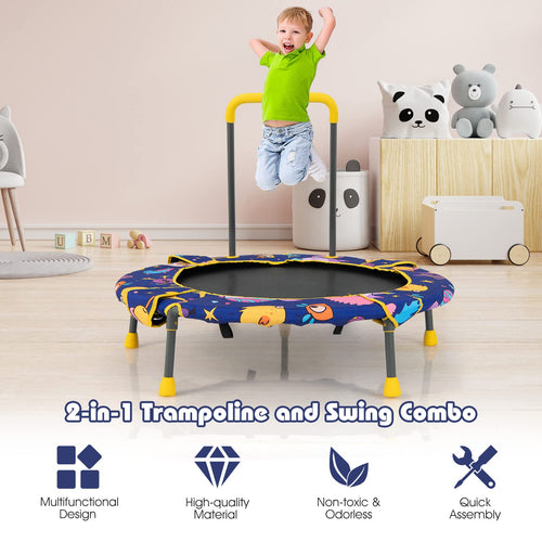 36" Kids Trampoline & Swing Set Convertible, 2 in 1 Kids Saucer Tree Swing, Toddler Fitness Rebounder