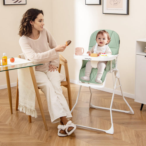 Foldable High Chair Easy Clean Compact Highchair with Removable Adjustable Tray and PU Seat Cushion
