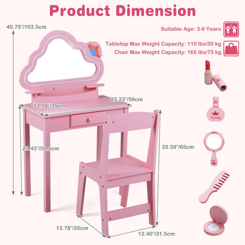 Kids Vanity with Lights, Princess Makeup Dressing Desk