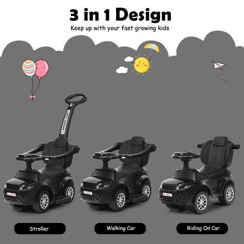 3 in 1 Kids Ride On Push Car, Stroller Sliding Walking Car with Horn, Music, Light