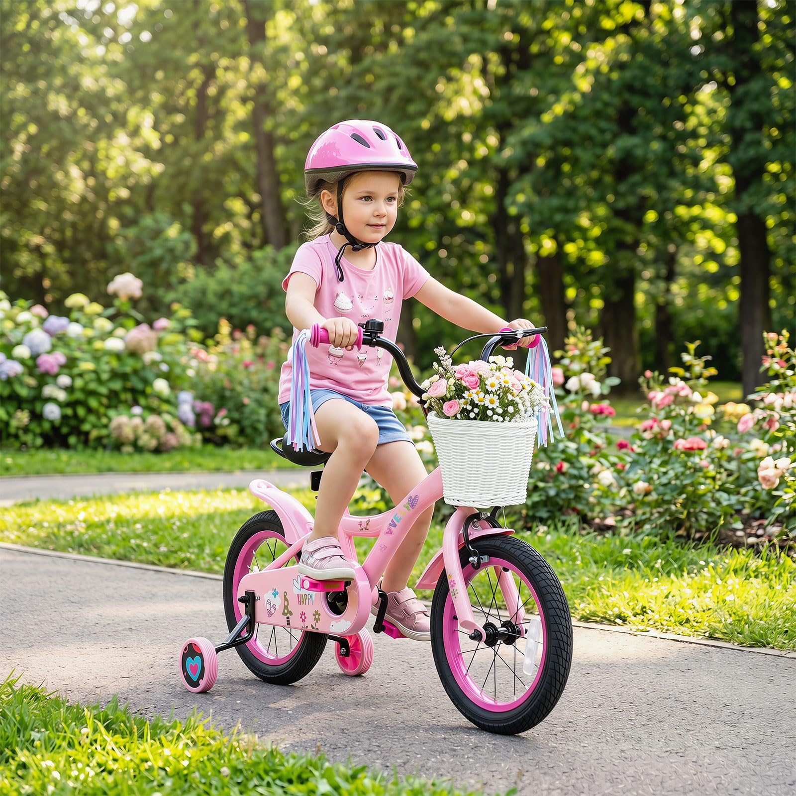 Kids Bike, 14 16 18 Inch Sweet Heart Theme Girls Bicycle