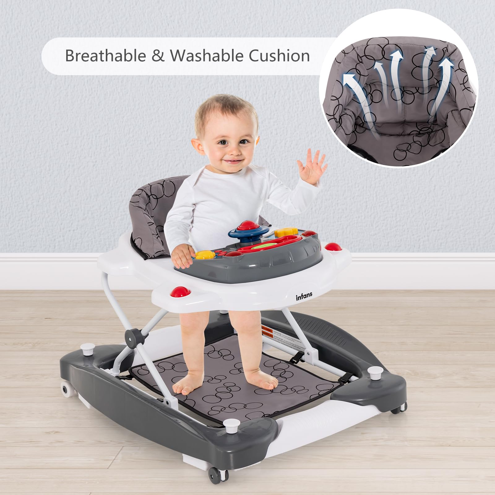 INFANS Baby Walker 5 in 1 Behind Walker Learning Seated Rocker Bouncer with Removable Music Tray