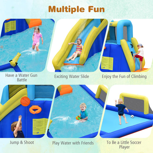 Inflatable Water Slide for Kids, 6-in-1 Kids Giant Water Park w/Large Water Soccer Splash Pool(with 680W Blower)