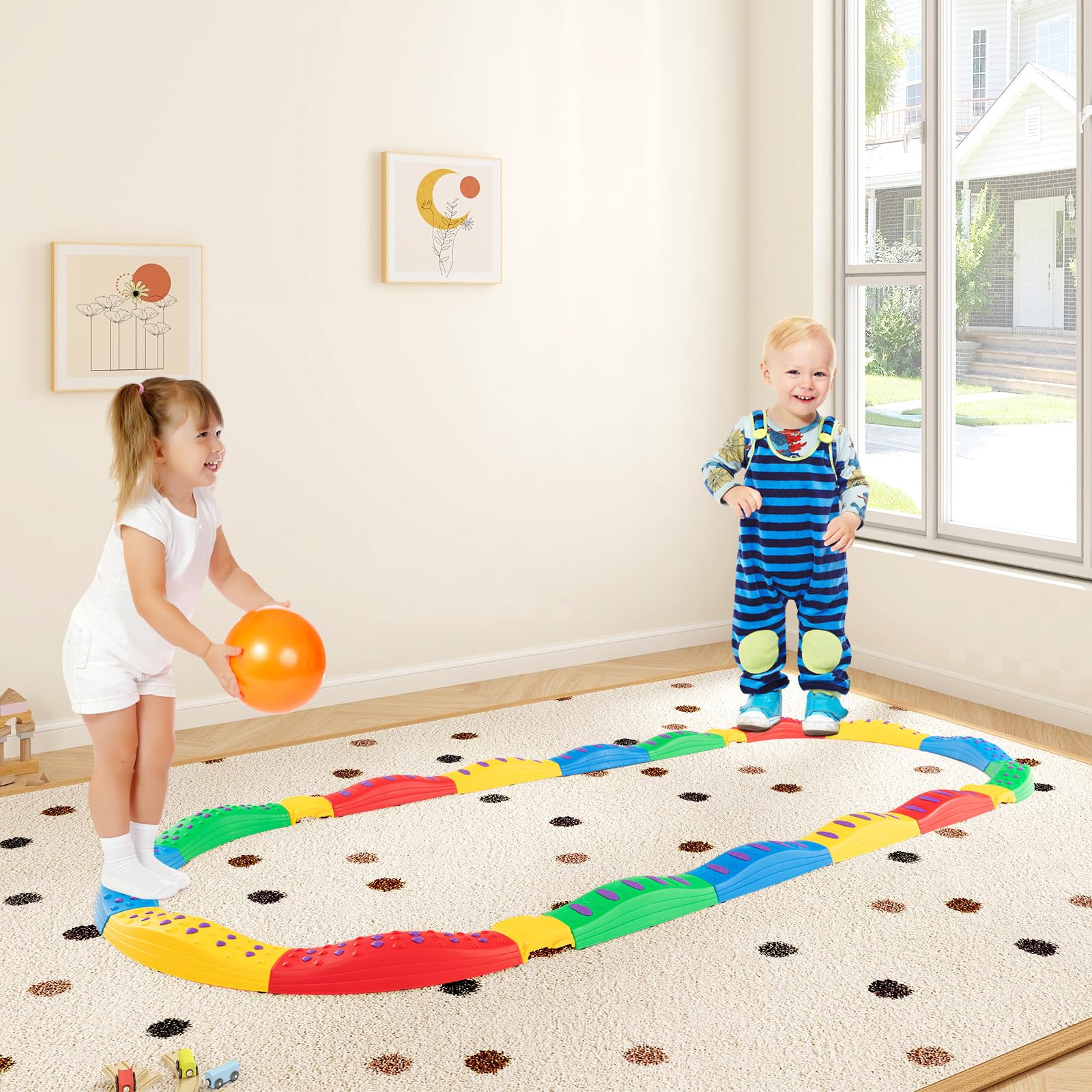 INFANS Kids Balance Beam Stepping Stones Set 20 PCS Montessori Obstacle Course for Toddler Indoor Outdoor