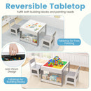 Kids Table and Chair Set, 4 in 1 Building Block Wooden Activity Desk with Reversible Tabletop Storage Drawers