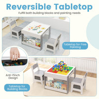 Kids Table and Chair Set, 4 in 1 Building Block Wooden Activity Desk with Reversible Tabletop Storage Drawers