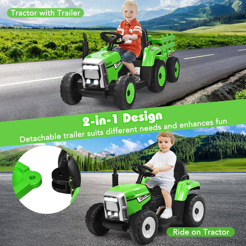 Kids Ride On Car, 12V Electric Ride On Tractor with Trailer for Children, Electric Toy Car for Over 3 w/Remote Control