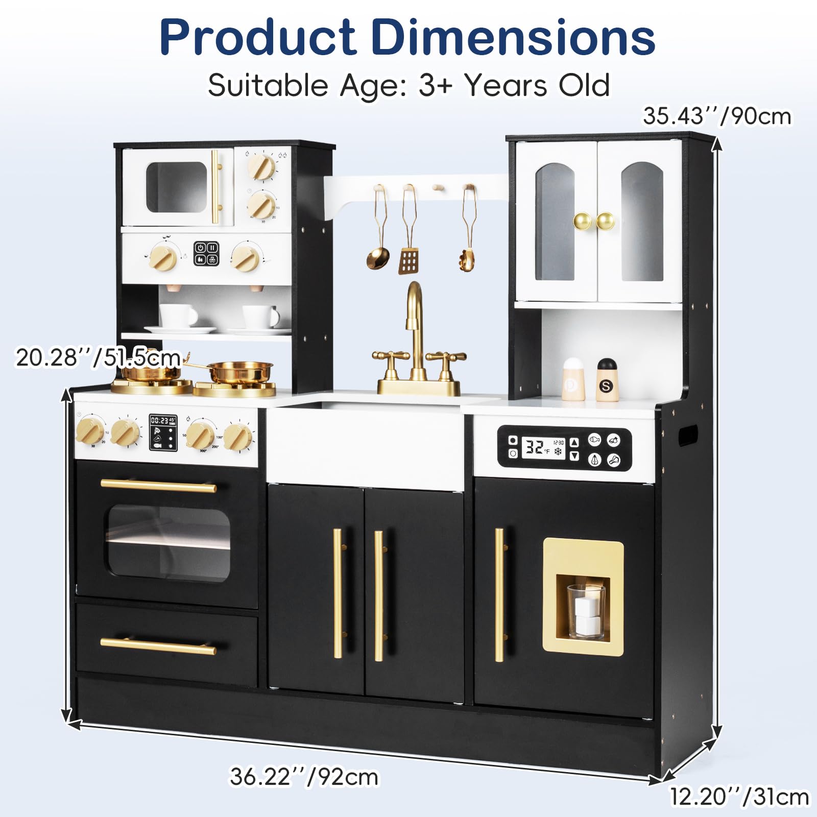 Kids Kitchen Playset, Wooden Pretend Play Kitchen