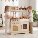 Play Kitchen, Wooden Kids Cooking Toy with Realistic Lights Sounds