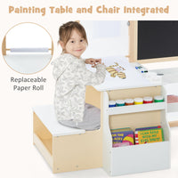 INFANS 3 in 1 Kids Art Table and Chair Set, Toddler Craft and Play Wood Activity Desk