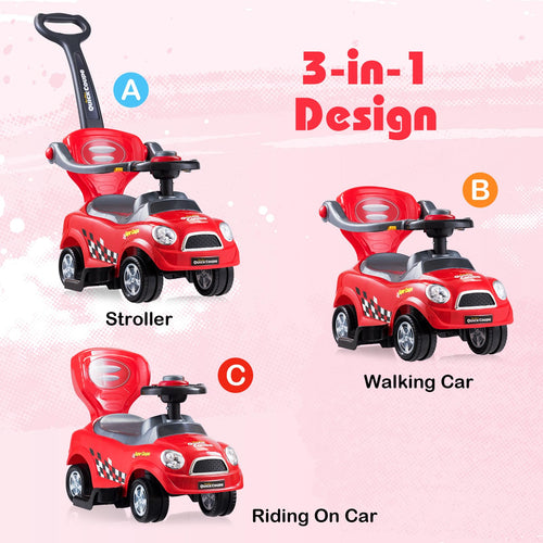 3-in-1 Ride On Push Car, Foot-to-Floor Toddler Walking Car w/Anti-Back-Tipping Design, Sliding Car for 2-6 Years