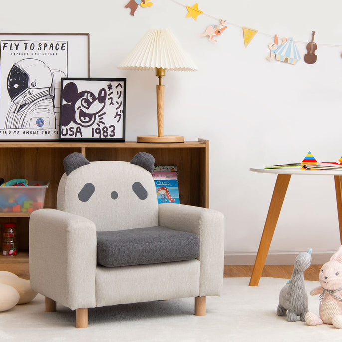 Kids Sofa Wooden Armrest Chair Couch with Thick Cushion Beech Legs