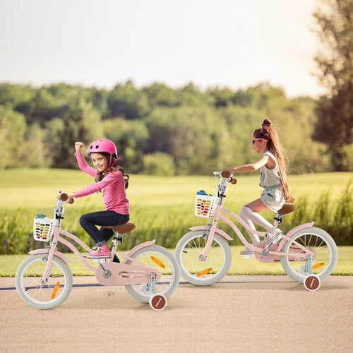 Kids Bike, 18 Inch Boys Girls Bike for 3-8 Years w/Training Wheels, Adjustable Handlebar & Seat
