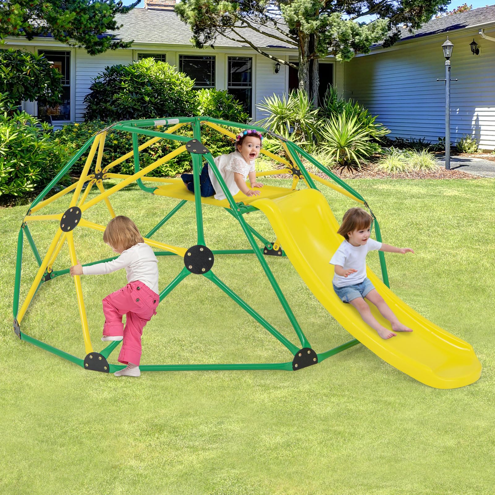 Climbing Dome with Slide, Kids Outdoor Jungle Gym Geometric Dome Climber