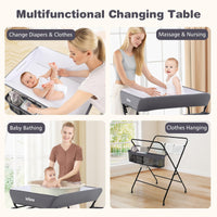 INFANS Baby Changing Table with Wheels Portable Folding Diaper Station Nursery Organizer with Storage Basket