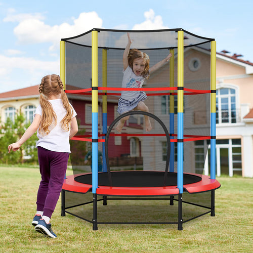 55" Kids Trampoline with Safety Enclosure Net, Mini Toddler Trampoline w/Seamless Jump Mat