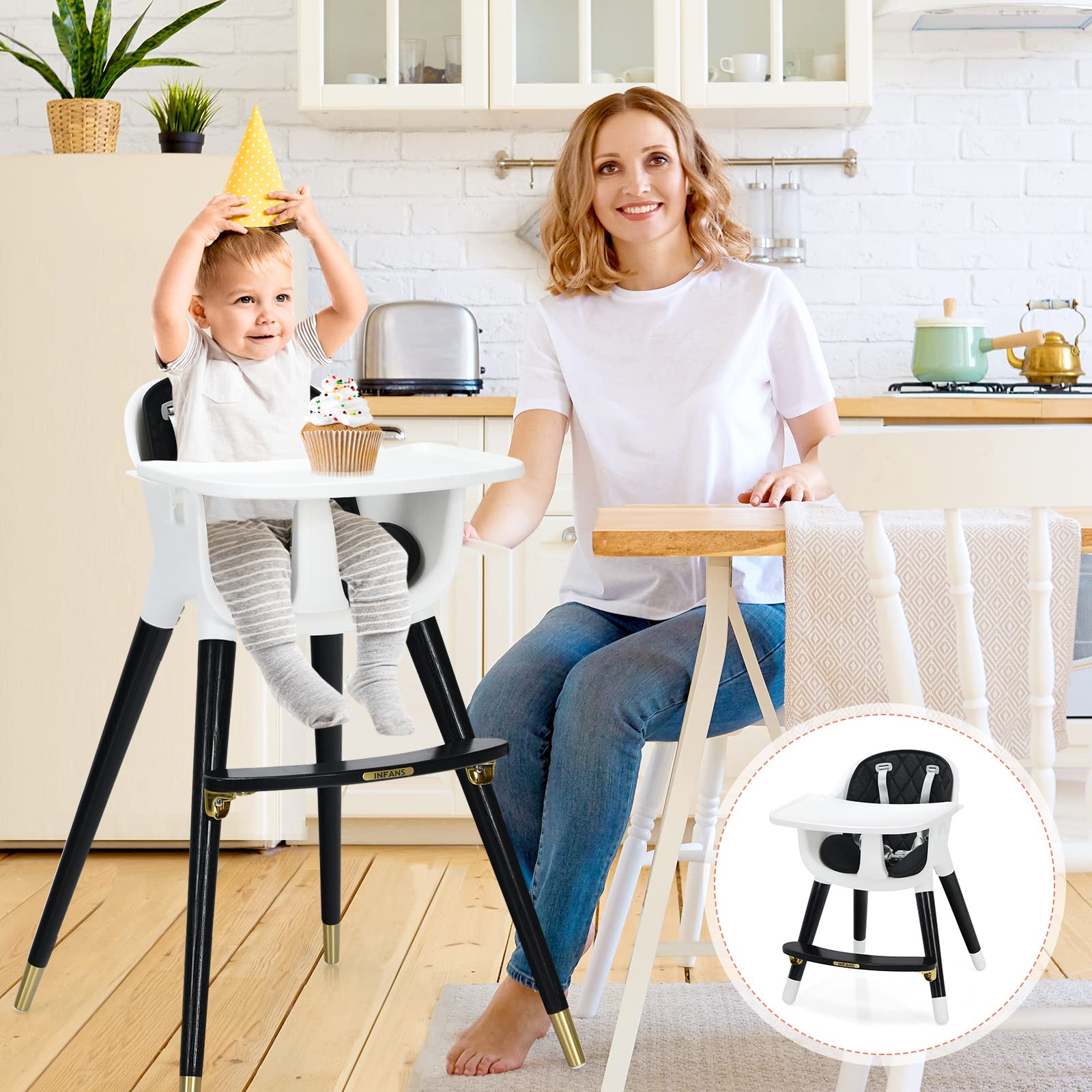 3 in 1 Convertible Baby Highchair Up and Down Highchairs for Toddlers
