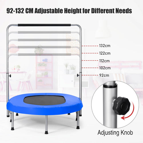 Double Trampoline for 2 Kids, Children Foldable Jumping Fitness Trampoline w/Adjustable Handrail & Safety Pad