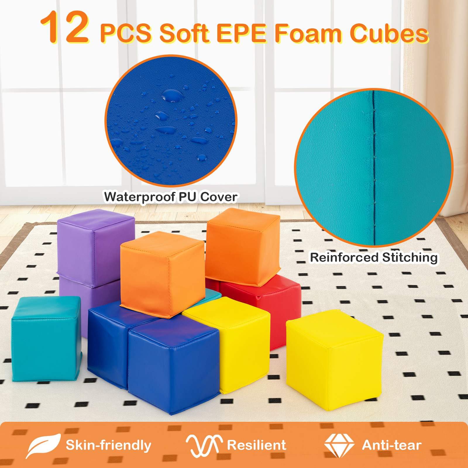 12 PCS Foam Building Blocks, 14 x 14 x 14 cm Colorful Climbing Foam Soft Cubes for Kids