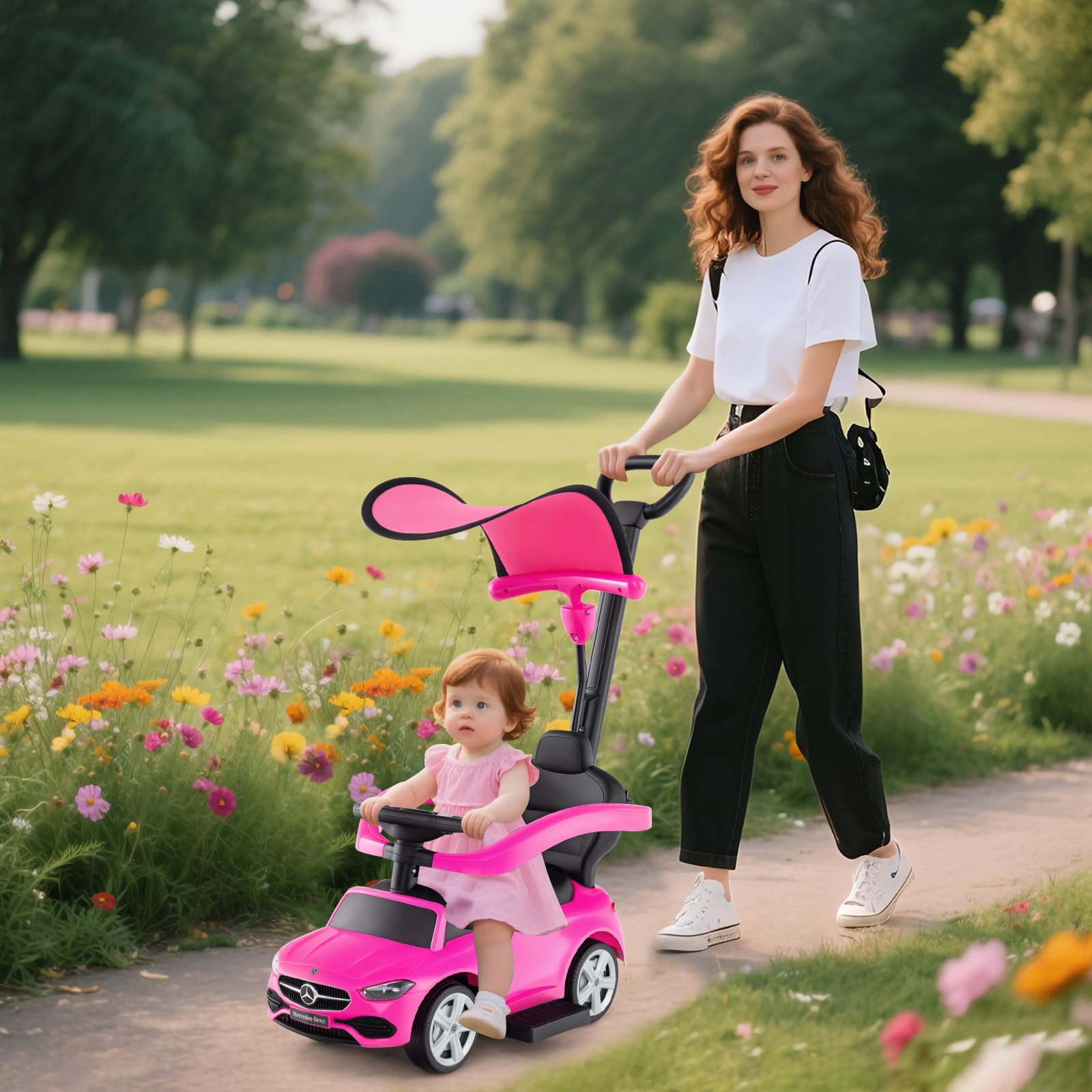 Licensed Mercedes Benz Push Car for Toddlers by INFANS 3 in 1 Sliding Walking Car with Push Handle