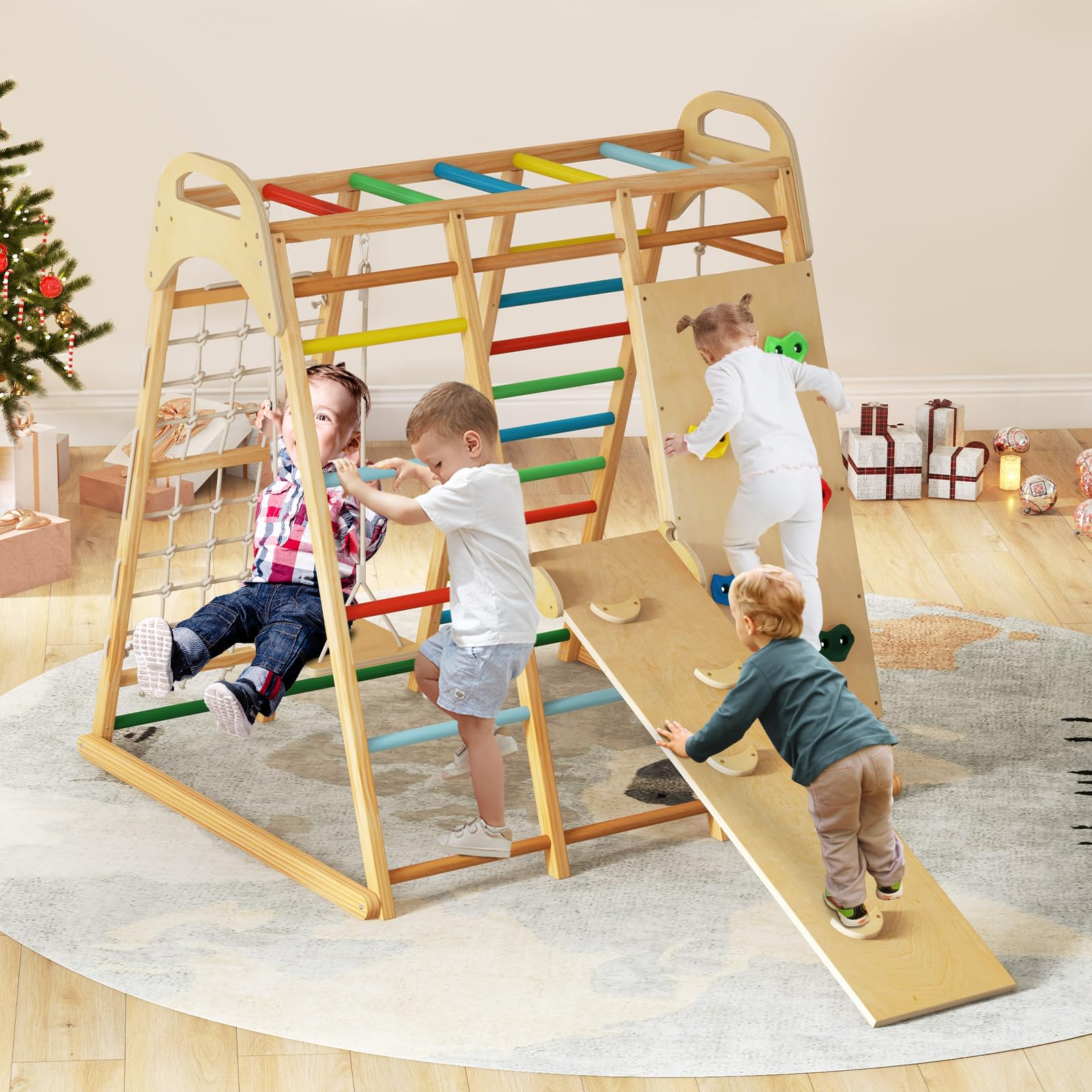 Indoor Jungle Gym, 8 in 1 Kids Montessori Indoor Playground Climbing Playset for Toddlers