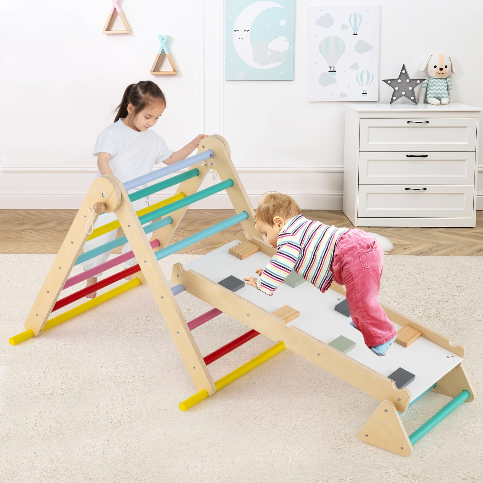 Pikler Triangle Set 7 in 1 Climbing Toys for Toddlers